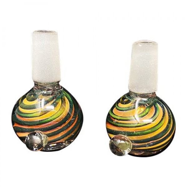 Handmade 14mm Glass Bowl Piece w- Rasta Gold Fumed Accents