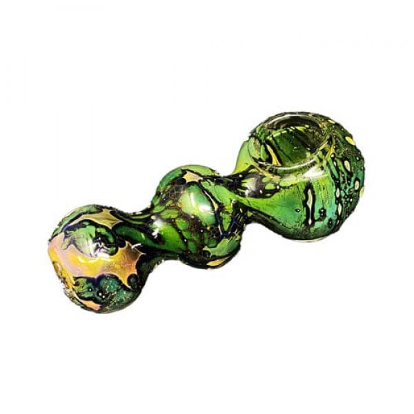 Green Handmade Glass Hand Pipe w- Gold Accents