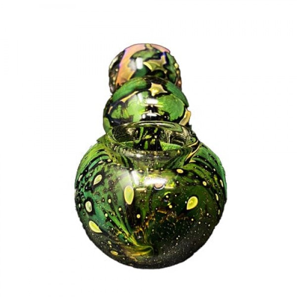 Green Handmade Glass Hand Pipe w- Gold Accents