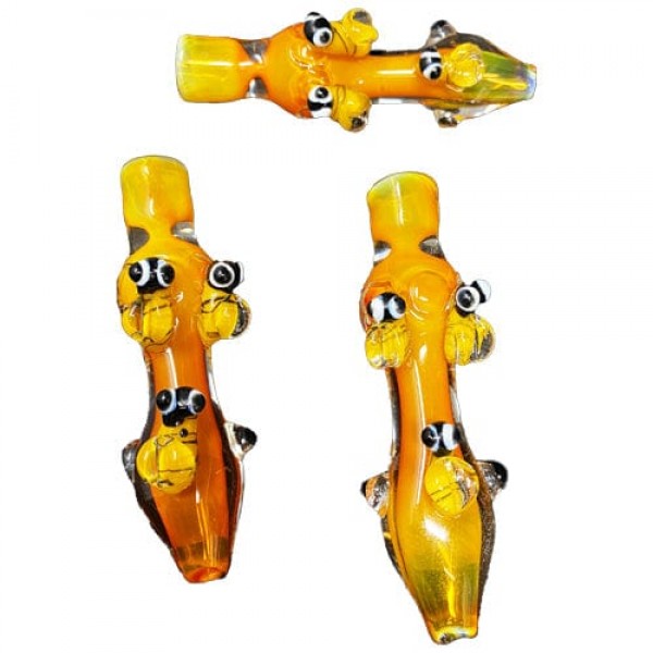 Handmade Glass Chillum w- Bumble Bee Accents