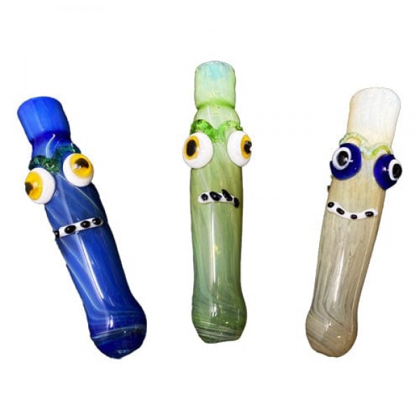 Handmade Glass Chillum w- Googly Eye Accents