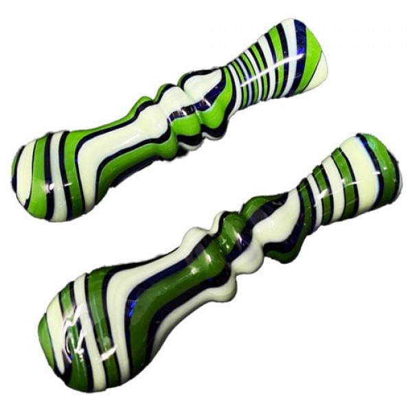 Green Handmade Glass Chillum w- Swirls