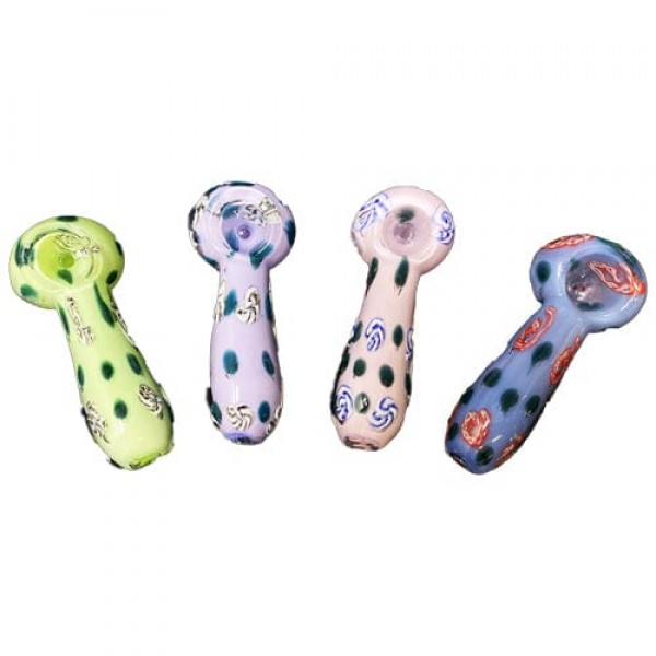 Colored Handmade Glass Spoon Pipe w- Spiral Millies