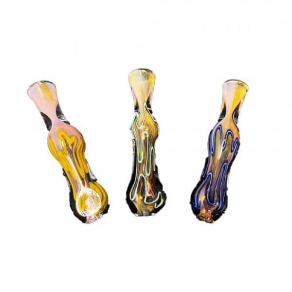 Multi-Color Handmade Glass Chillum w- Dichro & Fumed Accents