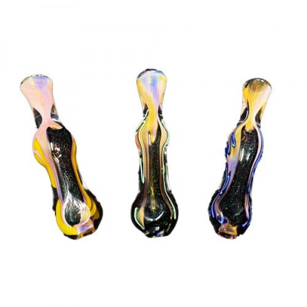 Multi-Color Handmade Glass Chillum w- Dichro & Fumed Accents