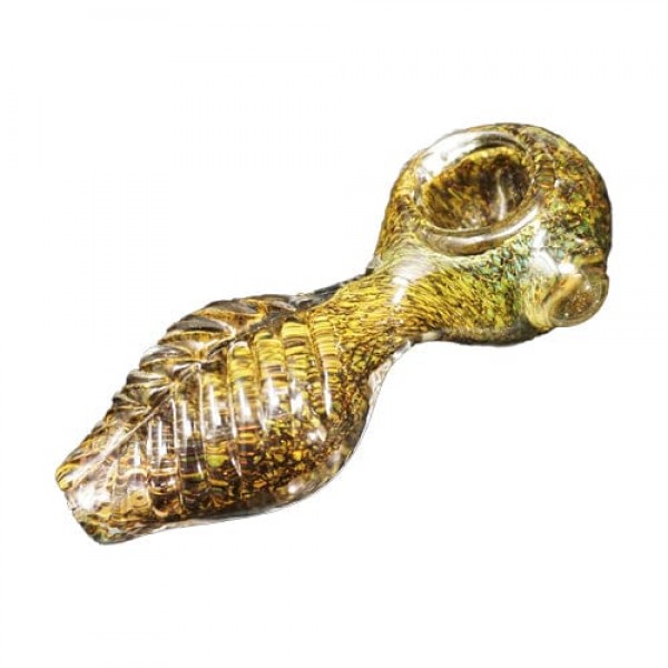 Handmade Glass Hand Pipe w- Gold Fumed Accents