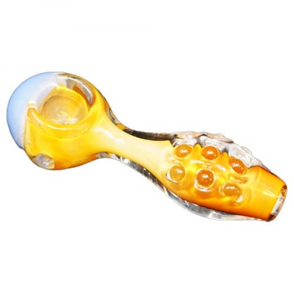 Orange Handmade Glass Spoon Pipe w- Blue Accents