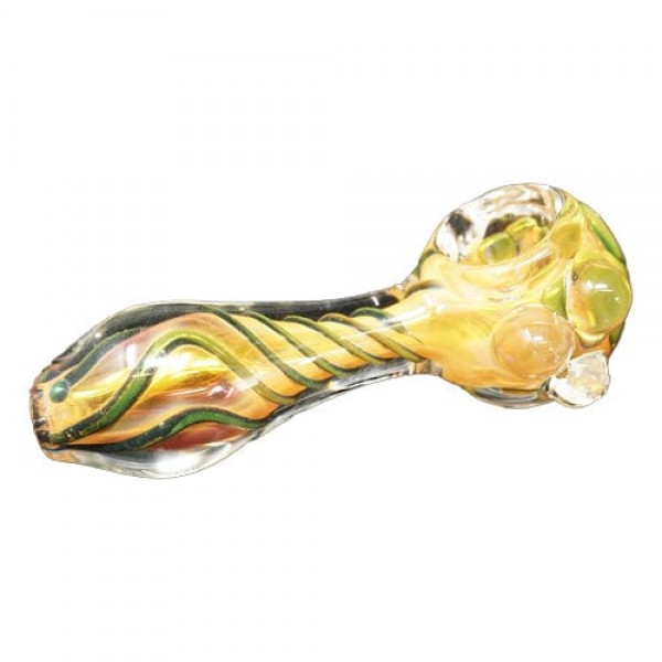 Yellow & Green Handmade Glass Hand Pipe w- Marbles