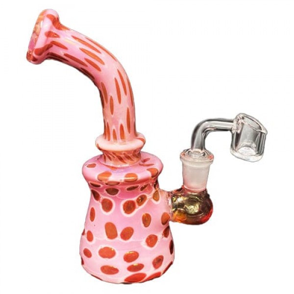 Pink Handmade Glass Dab Rig w- Polka Dots