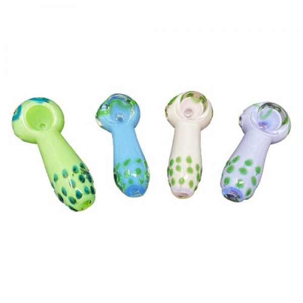 Colored Handmade Glass Hand Pipe w- Green Spots