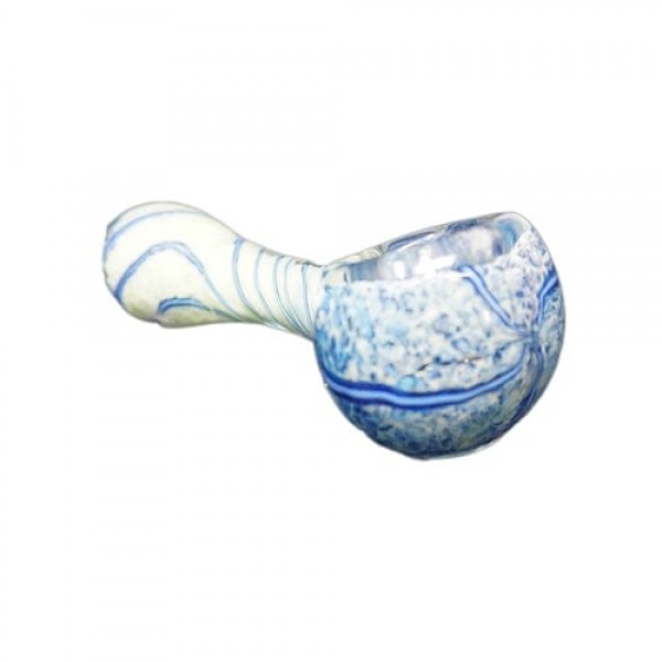 Blue & White Handmade Glass Hand Pipe w- Swirl Accents