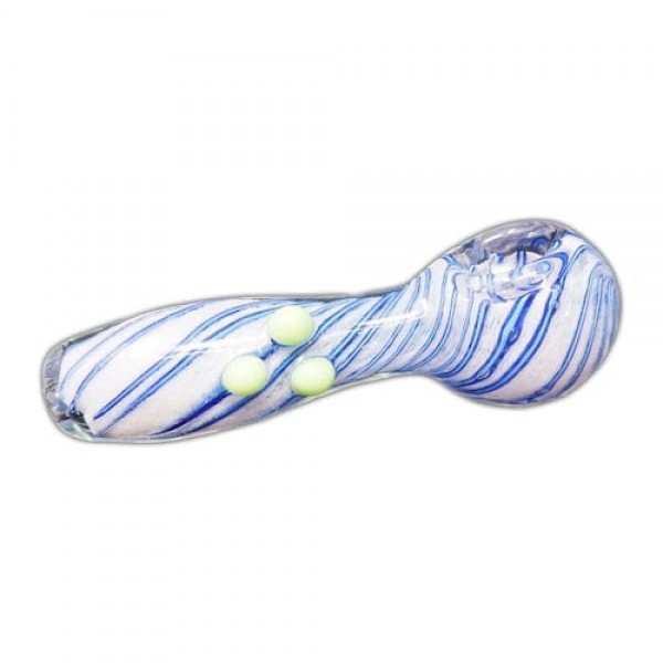 Blue & White Handmade Glass Hand Pipe w- Swirl & Marble Accents