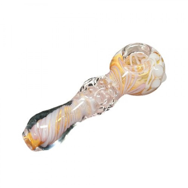 Handmade Glass Hand Pipe w- Colored Swirl Accents