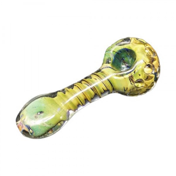 Green & Yellow Handmade Glass Hand Pipe w- Marble Accents