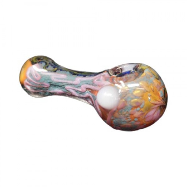 Colored Handmade Glass Hand Pipe w- Swirled Accents