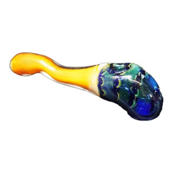 Uniquely Shaped Handmade Glass Hand Pipe w- Fumed Accents