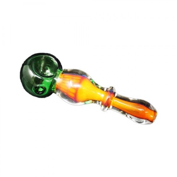 Fumed Handmade Glass Hand Pipe w- Rasta Color Accents