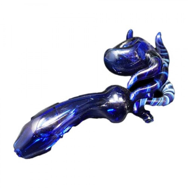 Blue Handmade Glass Hand Pipe w- Tentacle Accents