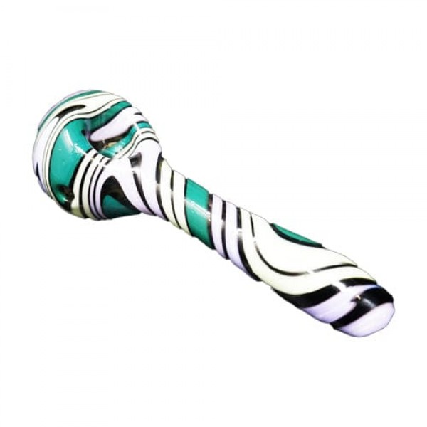 Wig-Wag Handmade Glass Spoon Pipe w- Teal Accent
