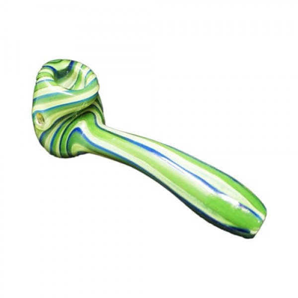 Green Handmade Glass Sherlock Pipe w- Striped Accent