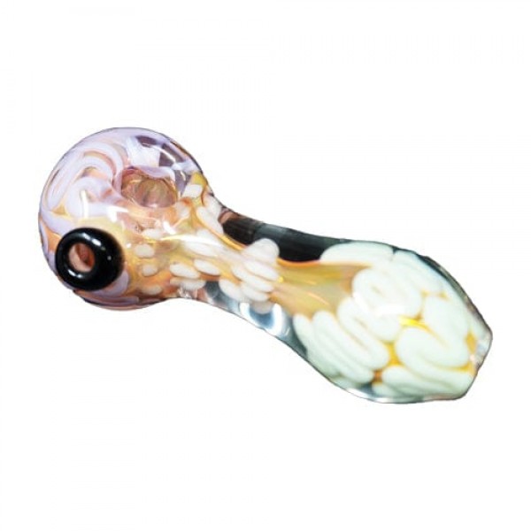 Handmade Colored Glass Hand Pipe w- Threaded Accents
