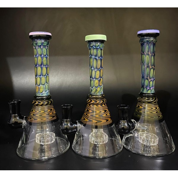 8" Handmade Glass Beaker Bong w- Fumed Accents