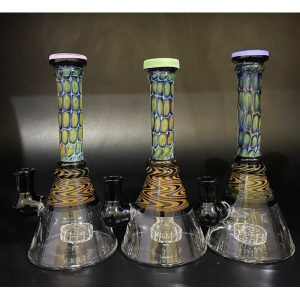 8" Handmade Glass Beaker Bong w- Fumed Accents